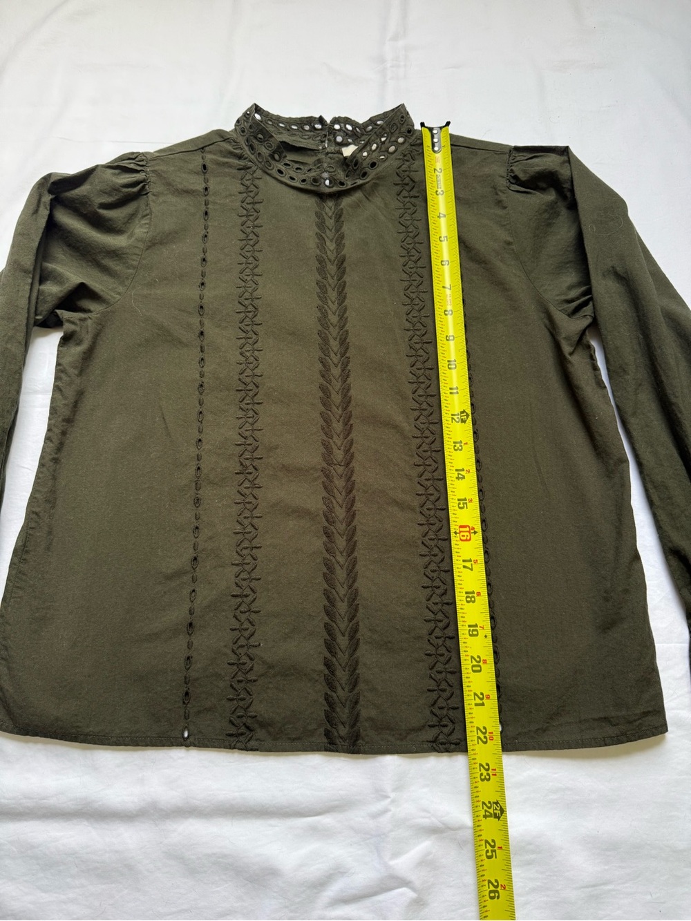 LOFT Olive Green Embroidered Long-Sleeve Blouse - Picture 3 of 7